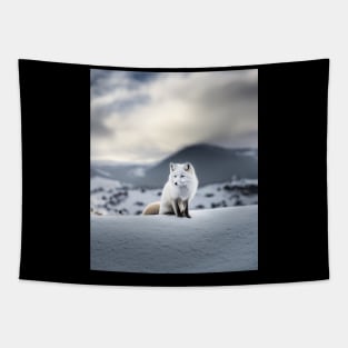 Cute winter White fox snow theme ice lover blue Tapestry