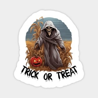 Grim Reaper In A Cornfield - Trick Or Treat (Black Lettering) Magnet