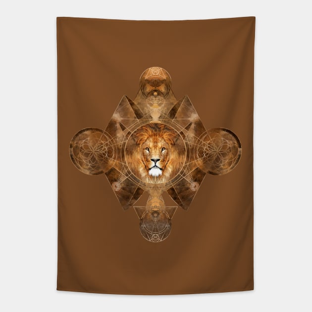 Lion in Sacred Geometry Ornament Tapestry by Nartissima