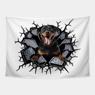 Funny Rottweiler  Wall Crack Dog Lover Tapestry