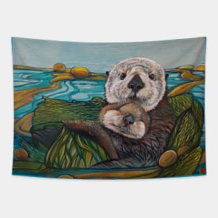 Sea otter cuddle Tapestry