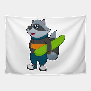 Racoon as Snowboarder with Snowboard Tapestry