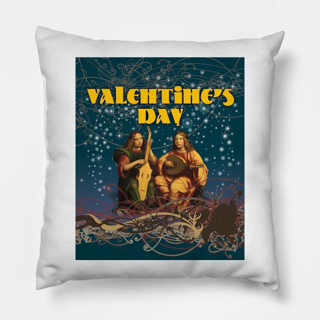 Valentine's Day Unique Vintage Musical Artwork Pillow by ROSHARTWORK