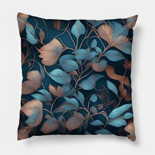 Elegant leaf tendrils in cream and light blue Pillow