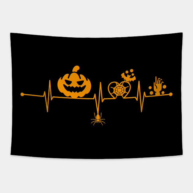 Happy Halloween - Pumpkin Heartbeat Gift Tapestry by biNutz