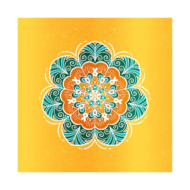 Blue, Orange & Yellow Flower Mandala by tanyadraws