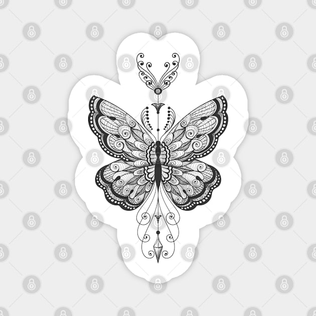 Hand drawn butterfly Tattoo on white background. Magnet by devaleta