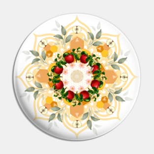 Rosh Hashana, Shana Tova! Apples and honey Mandala for Jewish New Year Pin