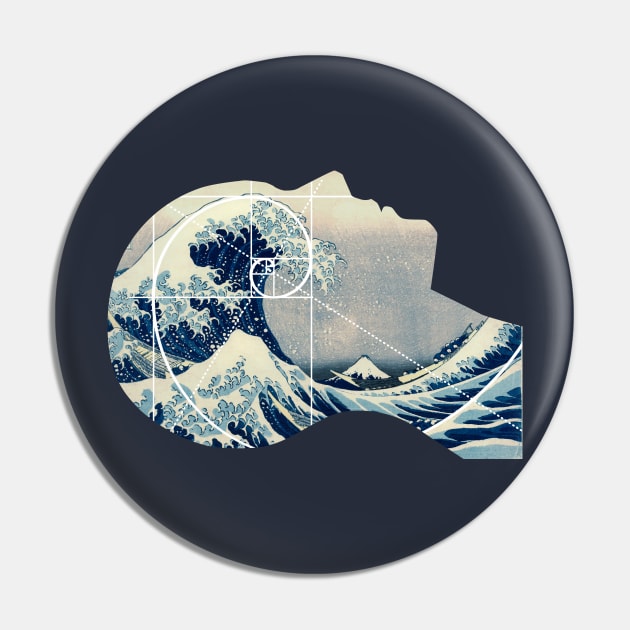 Great Wave, Hokusai Meets Fibonacci in My Head Pin by cartogram