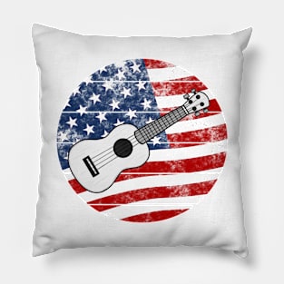 Ukulele USA Flag Ukulelist Musician 4th July Pillow