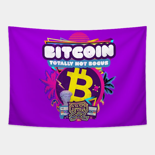 Bitcoin Crypto Totally Not Bogus Nostalgic Party Retro 80s Tapestry by MapYourWorld