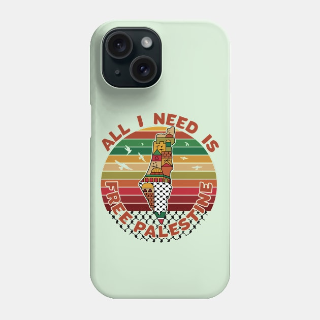 All I Need Is Free Palestine, Palestine Map Kufiya Holy Land Freedom Solidarity Design - Drk Phone Case by QualiTshirt