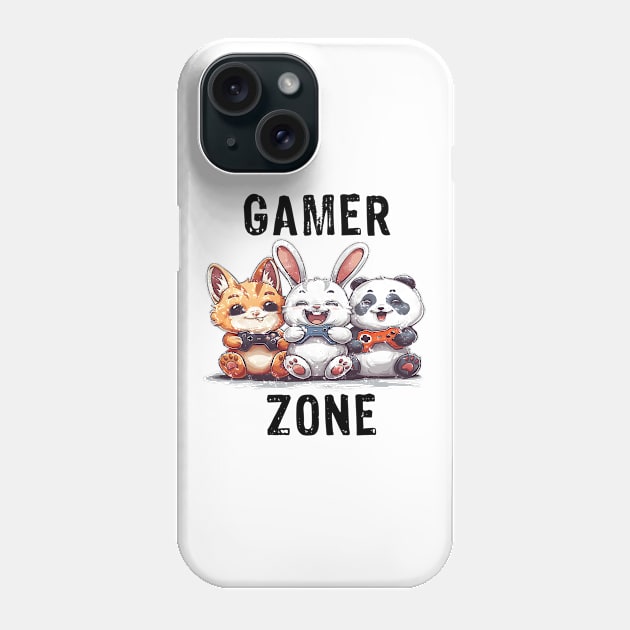 Gamer Zone Cat Bunny Panda-black text Phone Case by Rocky Ro Designs