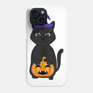 cute black cat and pumpkin halloween Phone Case