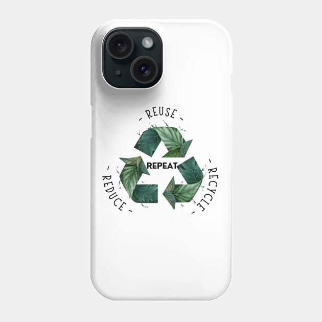 Recycling Logo with Leaves and Green Plants. Go Green, Recycle Symbol, Save the Earth Earth Day Awareness April 22 Phone Case by Motistry