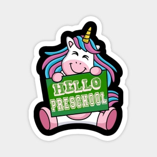 Funny Back to school Unicorn Hello Preschool T shirt Magnet