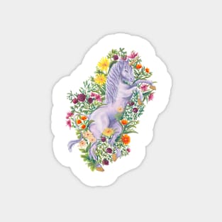 Unicorn Millefleur - Unicorn in Field of Wildflowers Magnet