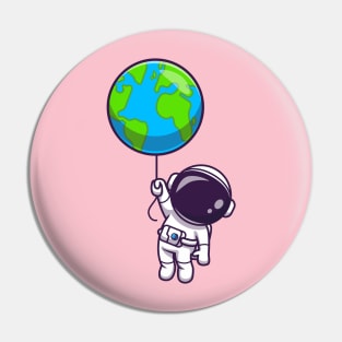 Cute Astronaut Floating With Earth Balloon Cartoon Pin