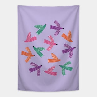 Whimsy flying birds in lavender and pastel colors Tapestry