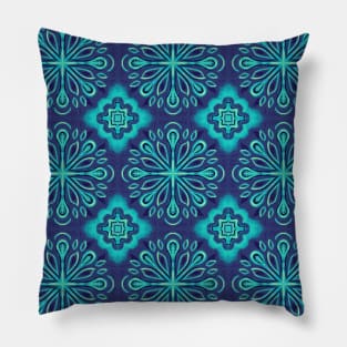 Decorative Blue Snowflake Boho Pattern Pillow