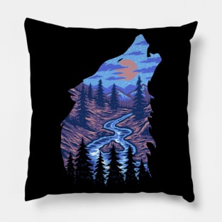 Wilderness Wolf Howling Pillow