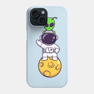 Cute Astronaut Siting On Moon With Alien Cartoon Phone Case