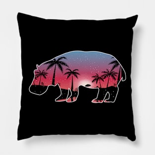 Hippopotamus Beautiful Sunset Beach Palm Tree Pillow