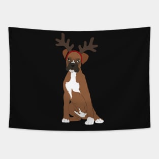 Cute Christmas Boxer puppy with deer antlers headband Tapestry