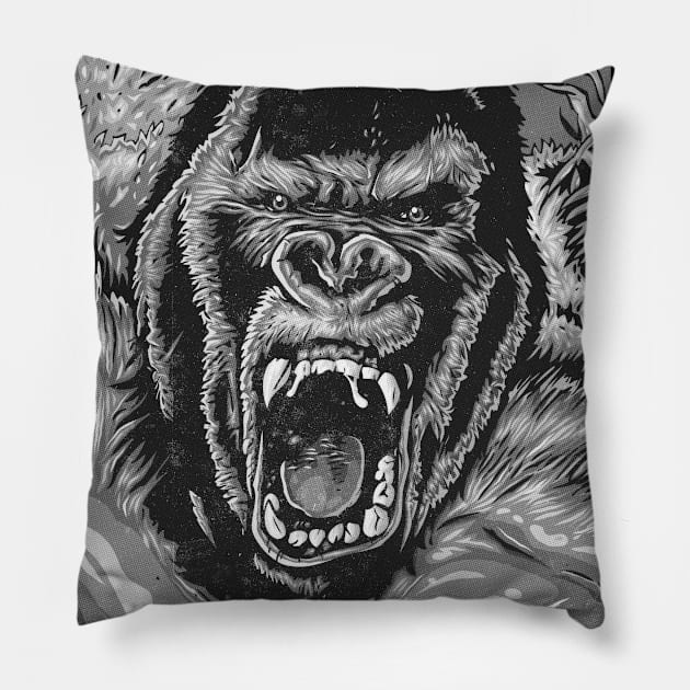 Wild Gorilla (Black Version) Pillow by renatodsc