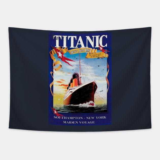 Titanic Poster Retro Ship Vintage Cruise Vessel Tapestry by Jose Luiz Filho