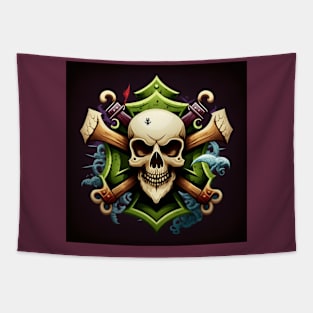 Skull and crossbones with neon green and light blue. Tapestry