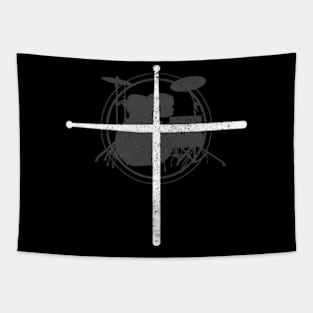 Christian Drummer Drum Sticks Cross Religious Band Tapestry