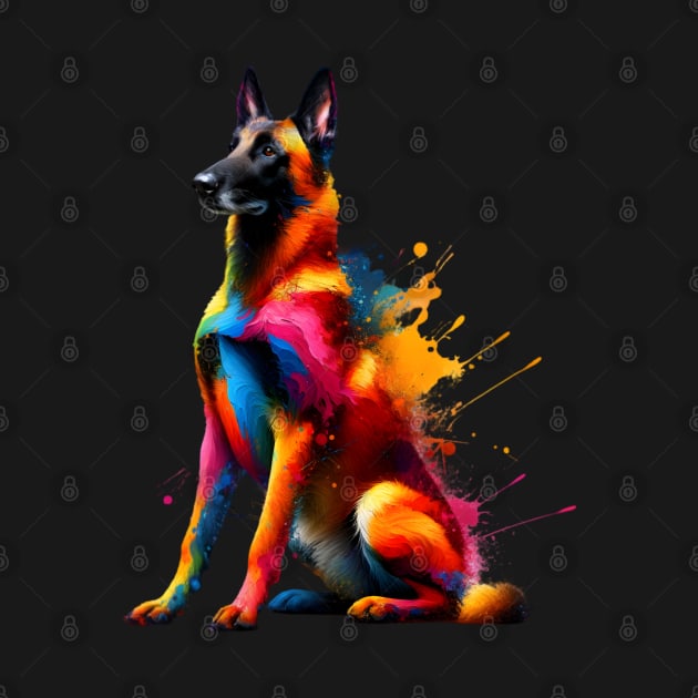 Vibrant Belgian Malinois Portrait in Colorful Splash Style by ArtRUs