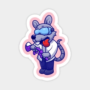 Rat Scientist Holding Tube Laboratory Cartoon Magnet