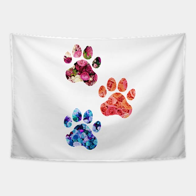 Rose Paw Print Trio Tapestry by annmariestowe