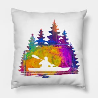 Abstract Silhouette Rainbow Pattern of a Kayaker Pillow