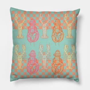 Pastel Gingham Lobster Aesthetic Pillow