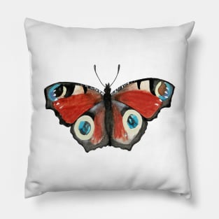 Peacock Butterfly Watercolor Illustration Pillow
