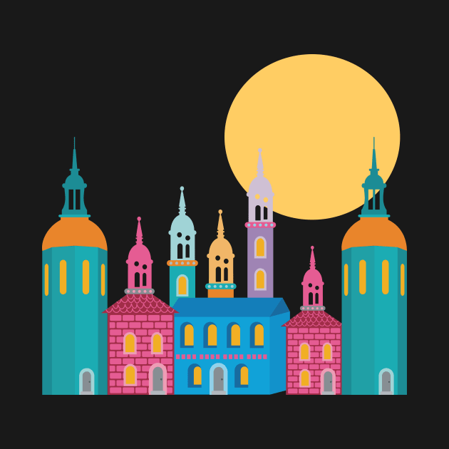 Fantastic City of Towers Under the Moon by evisionarts