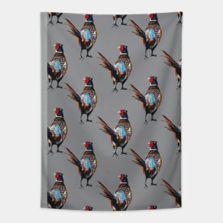 Pheasant pattern on grey background Tapestry