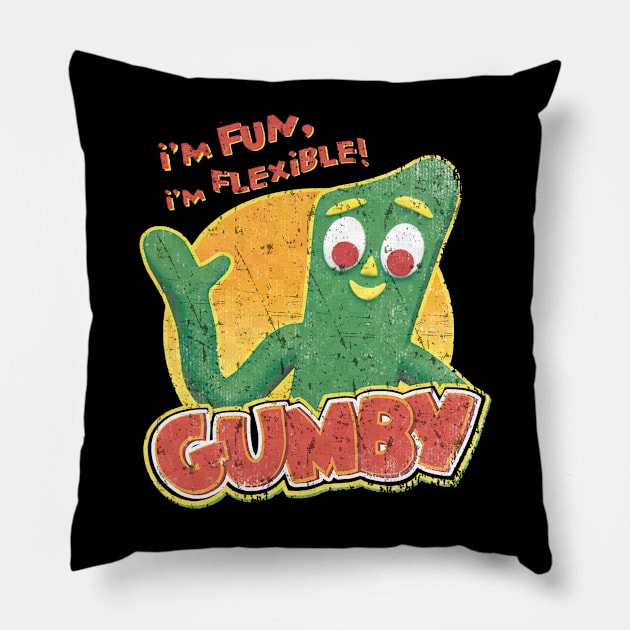 Gumby I'm Fun, i'm Flexible! Pillow by RAINYDROP