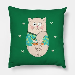 cute Japanese cat front Pillow