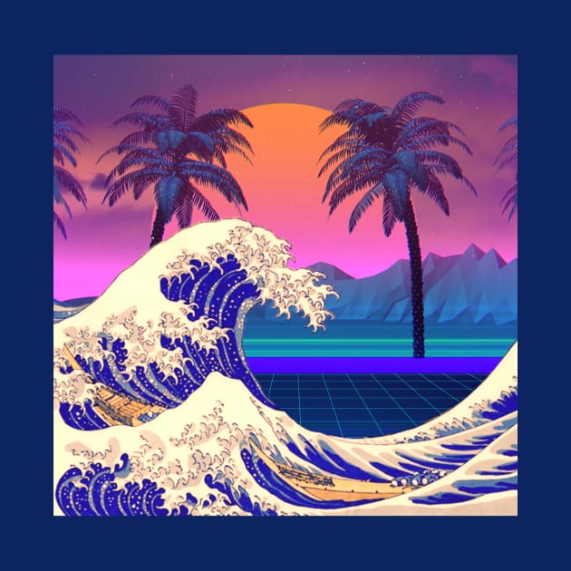 Great Wave of Kanagawa Vaporwave Retro by NekoNinja