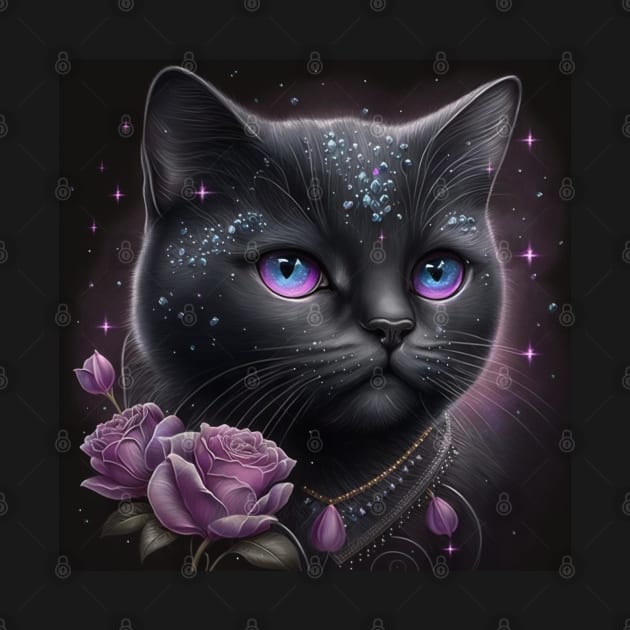 Glimmering Black British Shorthair Cat by Enchanted Reverie
