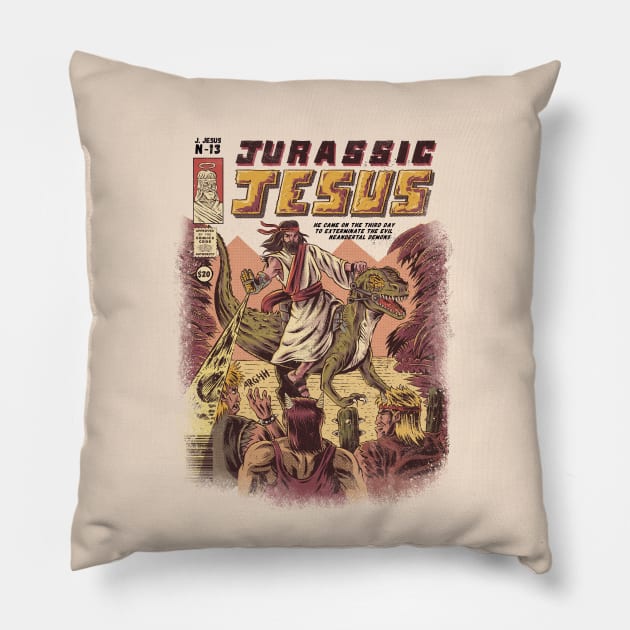 JURASSIC JESUS Pillow by Ilustrata