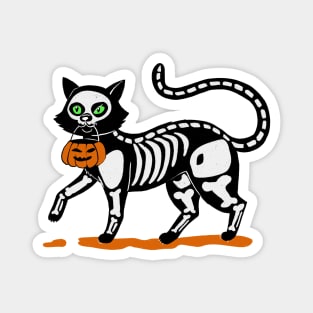 black cat in skeleton costume trick and threat Magnet