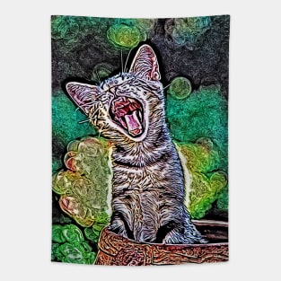 Abstract Tired Yawning Cat Tapestry