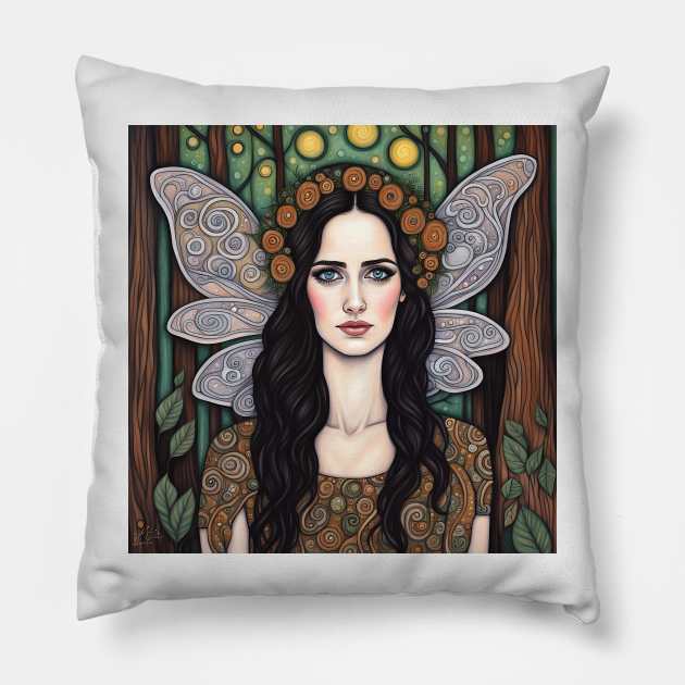 Eva Green as a fairy in the woods Pillow by Colin-Bentham