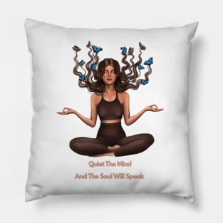 Quiet The Mind and The Soul Will Speak Meditation Yoga and Chakra System Pillow