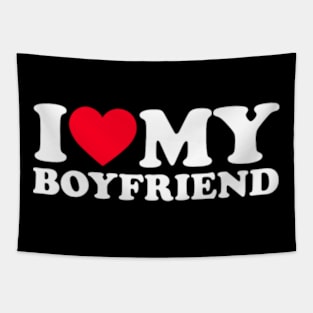 I Love My Boyfriend_ Double Sleeve T-Shirt - Classic Fit, Round Neck, Black Tapestry